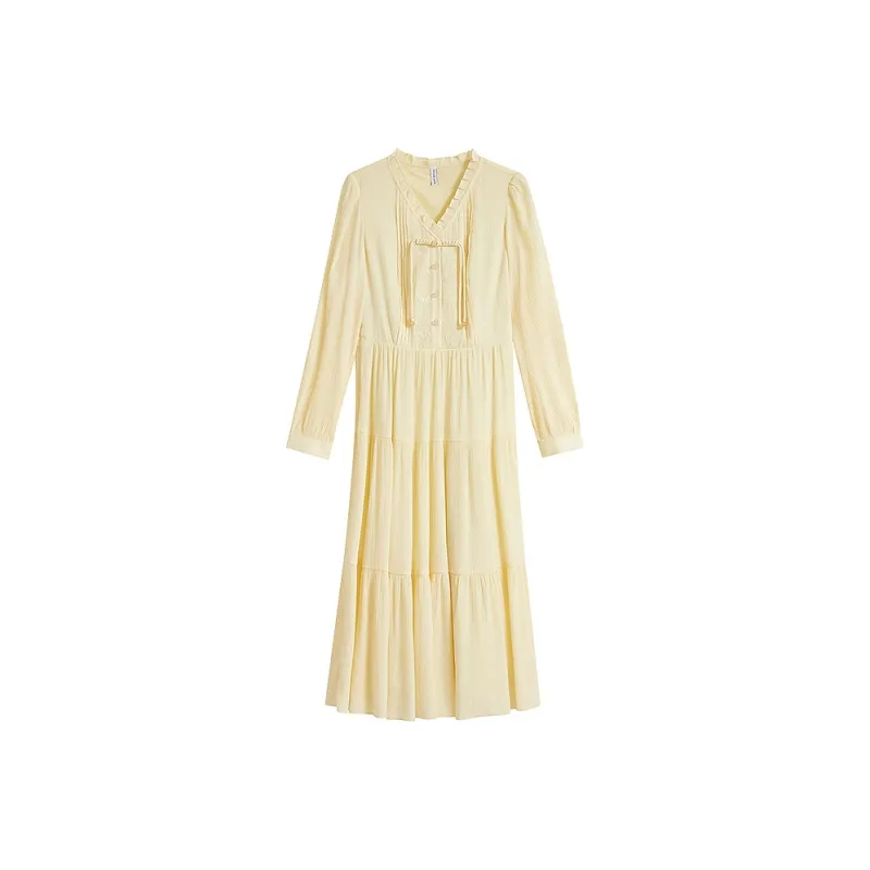 Inman x MILEILIANMINGXILIE Long Sleeved Dress Women's Fragrant Light Apricot-0