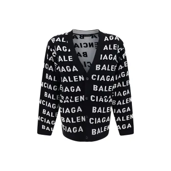 Balenciaga All Over Logo Intarsia Buttoned Cardigan