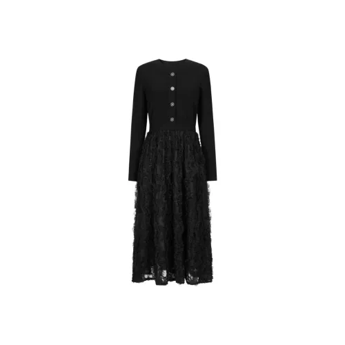 JZ. ANNAKRO Long Sleeved Dress Women's Plain Black