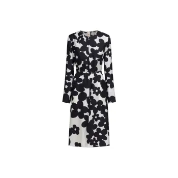 MARNI Allover Floarl Printed Belted Midi Dress