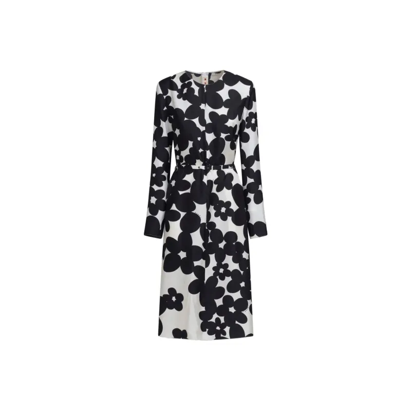 MARNI Allover Floarl Printed Belted Midi Dress-0