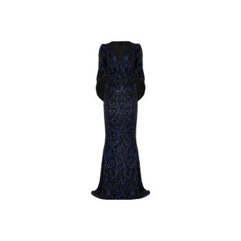 Talbot Runhof Shawl Design Sequinned Gown