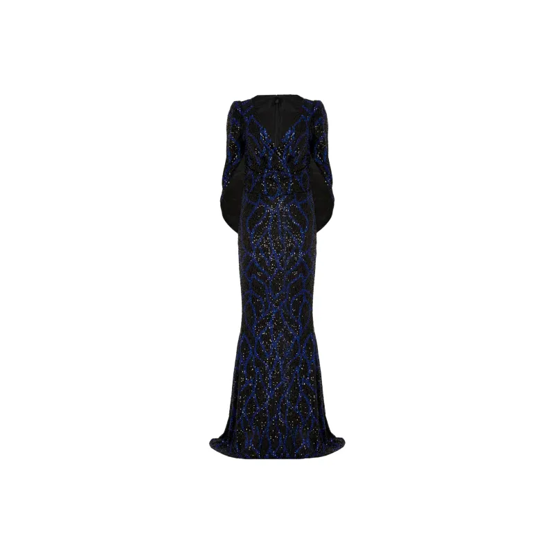 Talbot Runhof Shawl Design Sequinned Gown-0