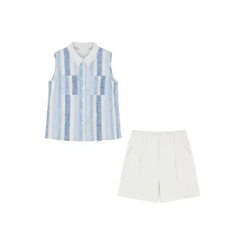 IHIMI Casual Suits Women's Blue+Ecru