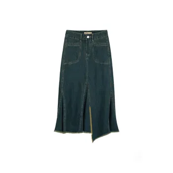 AHDO Denim Long Skirts Women's Blue