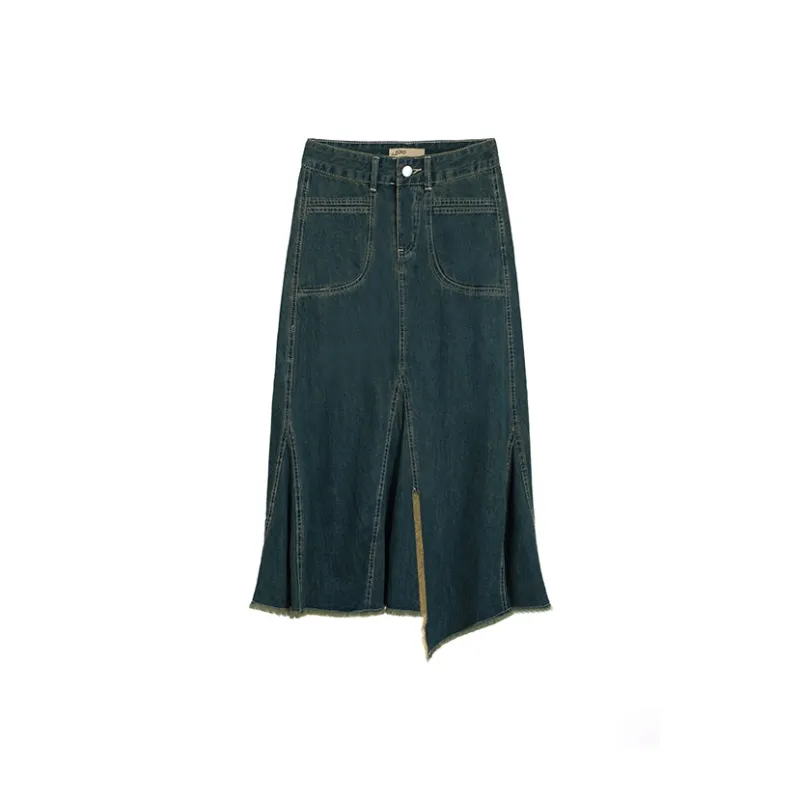 AHDO Denim Long Skirts Women's Blue-0