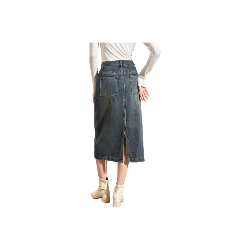 SMEN Denim Long Skirts Women's Blue-0