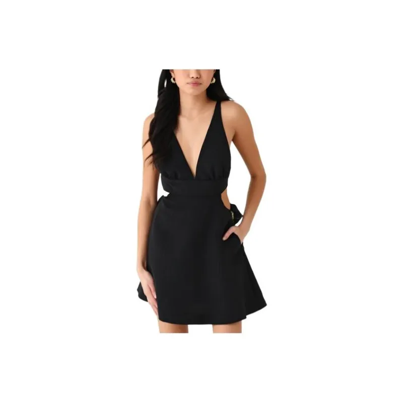 LOVESHACKFANCY Oversize bow Plunging V neck Dress-0