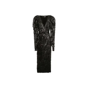 Rotate V-Neck Sequined Midi Wrap Dress