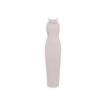 SKIMS SS24 COTTON RIB LONG CAMI DRESS Slip Dresses Women's STONE/Stone Color