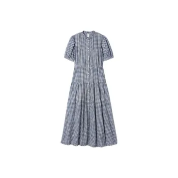 GAP X DÔEN Gingham Maxi Dress Navy Blue Gingham