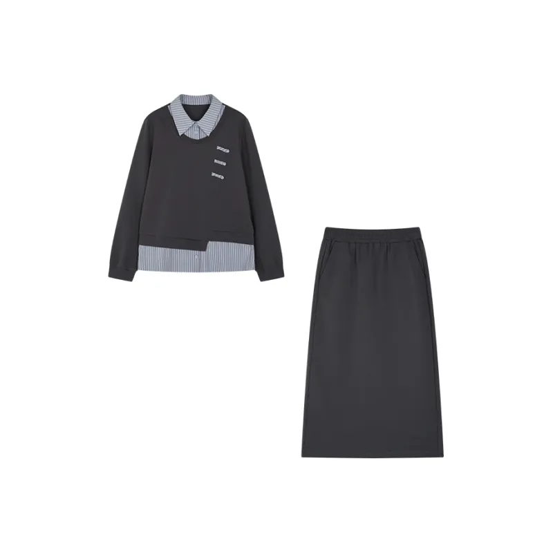 Mo Han Yi Mei Sweatshirt Set Women's Gray-0