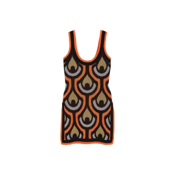 H&M Glittery Jacquard Knit Mini Dress Orange Multicolor