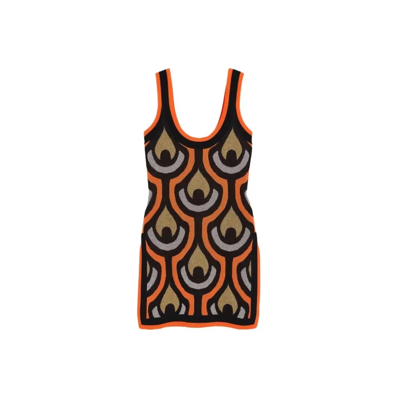 Rabanne H&M Glittery Jacquard Knit Mini Dress Orange Multicolor-0