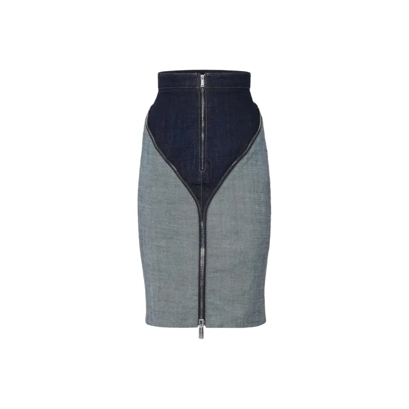 DSQUARED 2 Urban Wash Upside Midi Denim Skirt-0