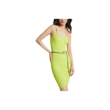 MICHAEL KORS Ribbed Stretch Viscose Belted Bustier Dress Slip Dresses Women's Green