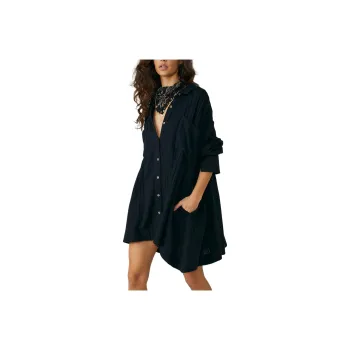 FREE PEOPLE The Voyager Shirtdress Long-Sleeved Dresses Women's BLACK/Black