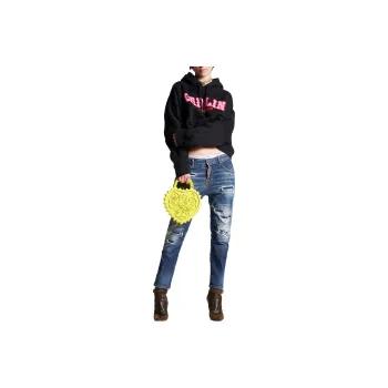 DSQUARED 2 Logo Patch Distressed Cropped Jeans