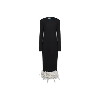 PRADA Floral-appliqué Wool Midi Dress