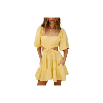 FREE PEOPLE Cross Of Sunlight Mini Short-Sleeved Dresses Women's Lemon Meringue