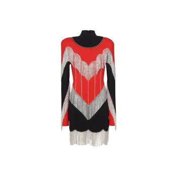 BALMAIN Fringe detailing Roll neck Dress