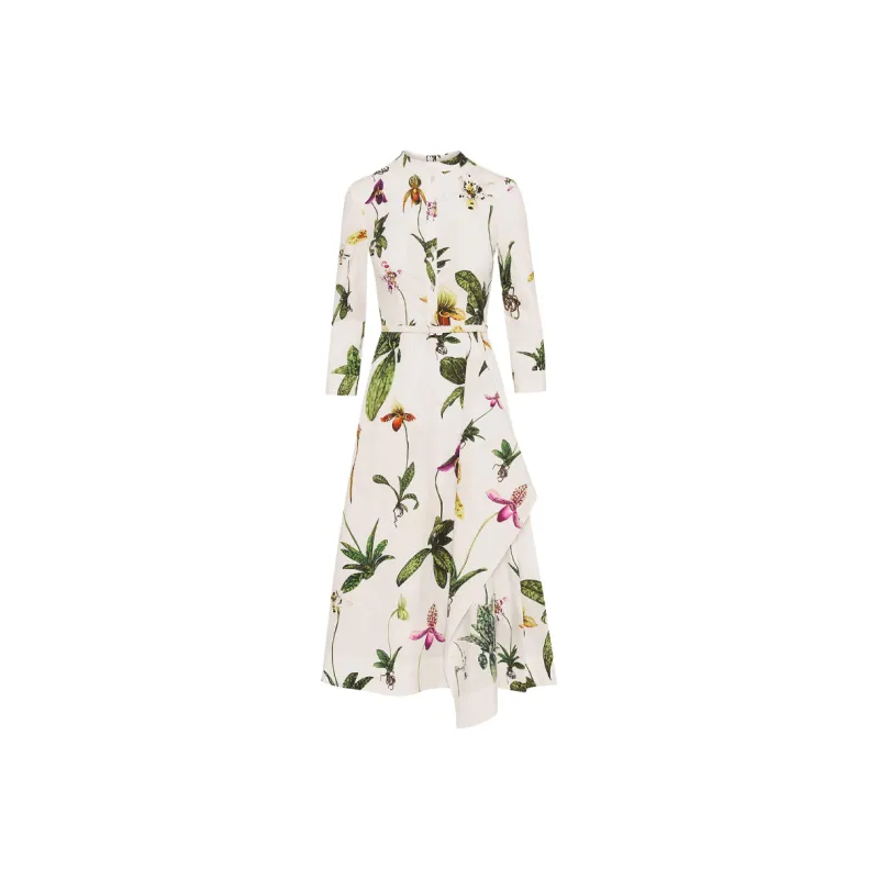 Oscar De La Renta Orchid 3/4 Sleeve Cotton poplin Dress-0
