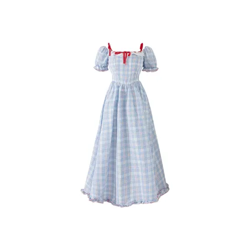TASTILY Short Sleeved Dresses Women's Blue Wave Plaid