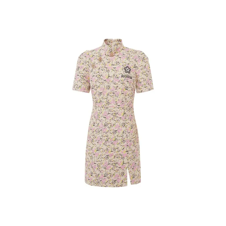 D'zzit Short Sleeved Dress Women's Print Flesh-0