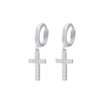 PUENTE 925 Sterling Silver Cross Hoop Earrings Men's