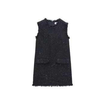 MSGM Sleeveless Frayed Edge Tweed Mini Dress