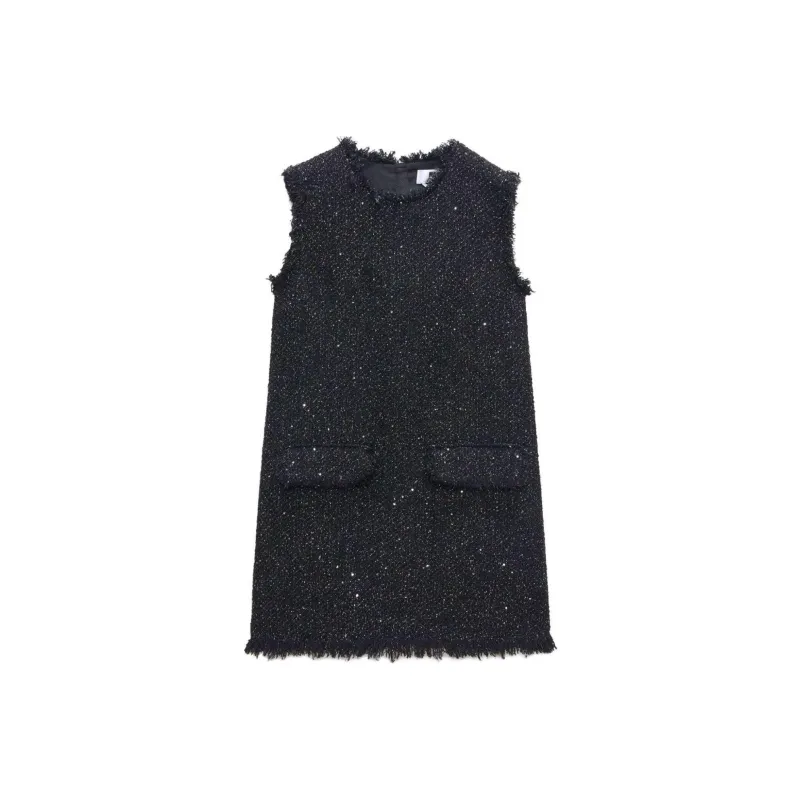MSGM Sleeveless Frayed Edge Tweed Mini Dress-0