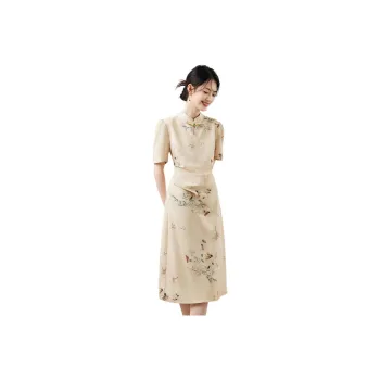 XINFEIYU Short Sleeved Dresses Women's Yellow