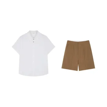 Mo Han Yi Mei Casual Suit Women's White + Khaki Green