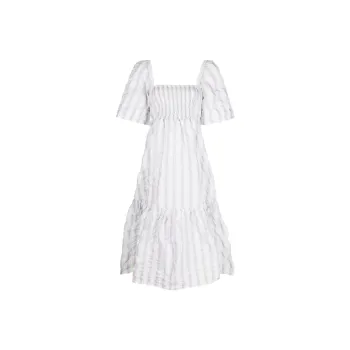 GANNI Striped Seersucker Midi Dress