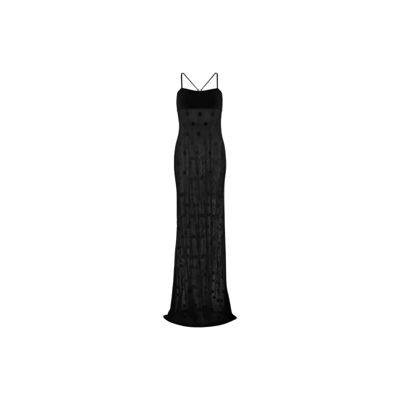 Jacquemus SS24 Le Mariage Collection Long Knitted Dress Slip Dresses Women's Black-0