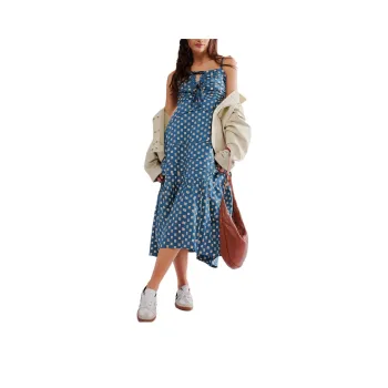 FREE PEOPLE Palma Printed Midi Dress Slip Dresses Women's Sapphire Combo