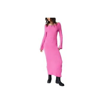 NASTY GAL Boucle Long Sleeve Maxi Dress Long-Sleeved Dresses Women's Pink