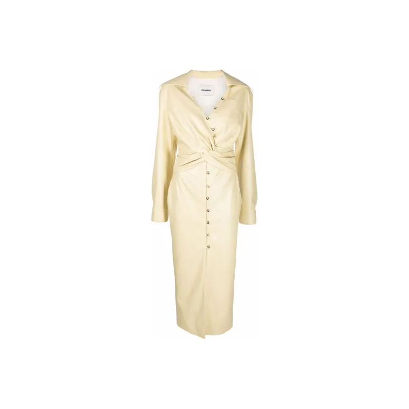 NANUSHKA Twisted front Asymmetric Midi Shirt Dress-0
