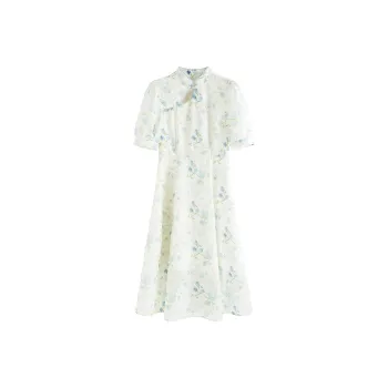 Short Sleeved Dresses Women's Blue Floral Color