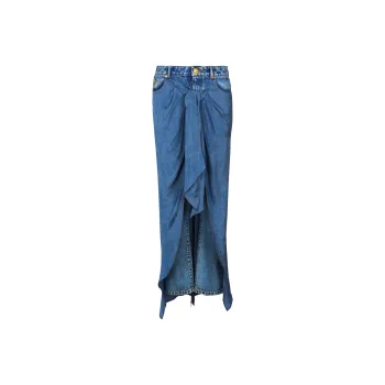 BALMAIN FW24 Denim Long Skirts Women's Blue