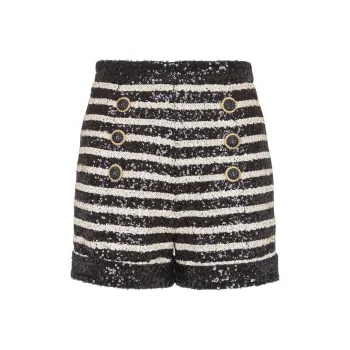BALMAIN Stripe print Rhinestone embellished Shorts