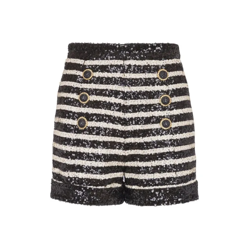 BALMAIN Stripe print Rhinestone embellished Shorts-0