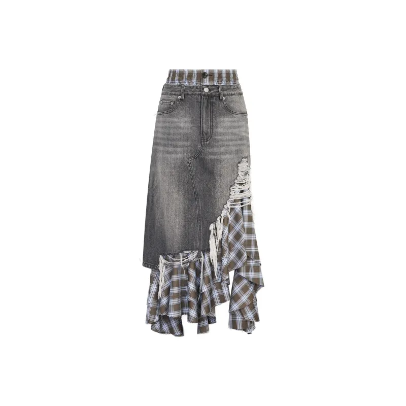 ANN ANDELMAN Denim Long Skirt Women's Gray Black-0