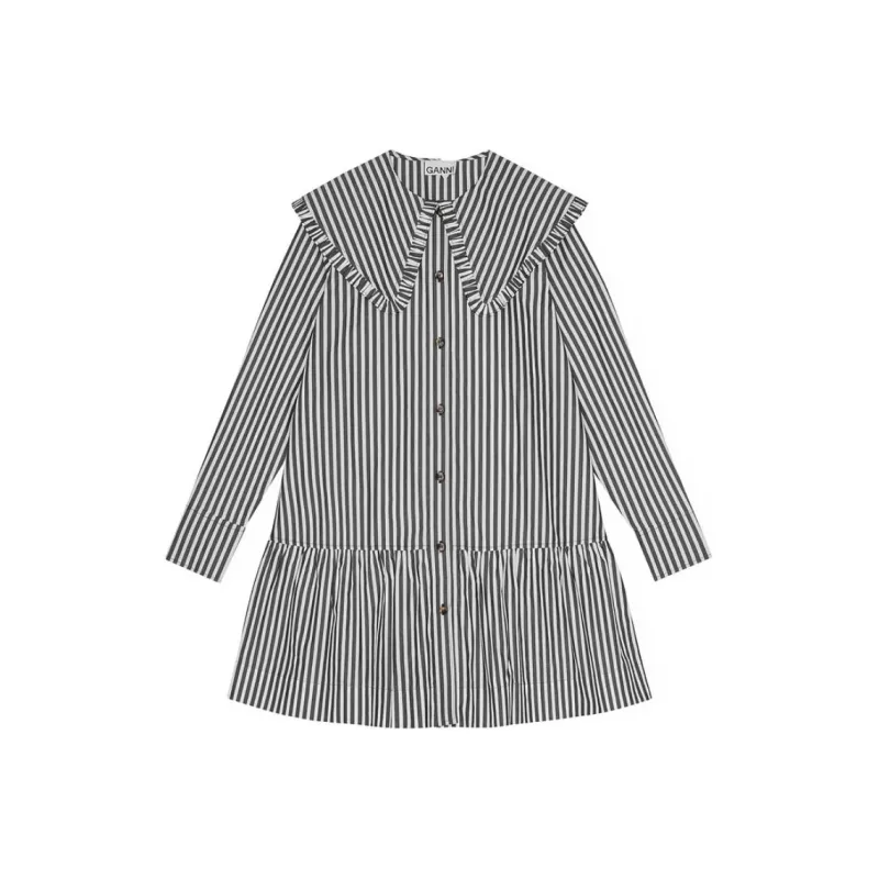 GANNI Striped Cotton Shirt Dress-0