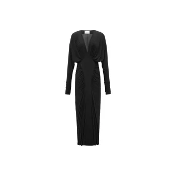 SAINT LAURENT Ruched V Neck Long Sleeved Dress