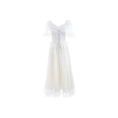 COSYISM Short Sleeved Dresses Women's Apricot Blue