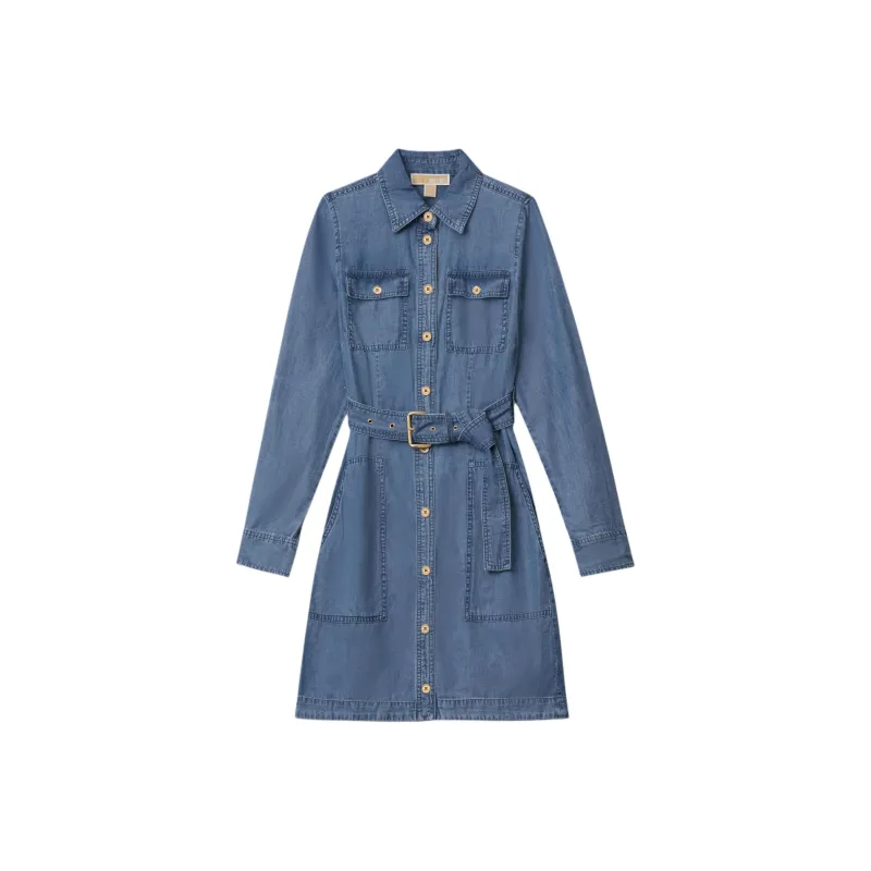 MICHAEL KORS SS24 Long Sleeved Dress Women's Denim Blue-0