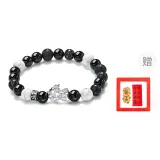 S999 Fine Silver Chinese Auspicious Animal Beaded Bracelet (Black)