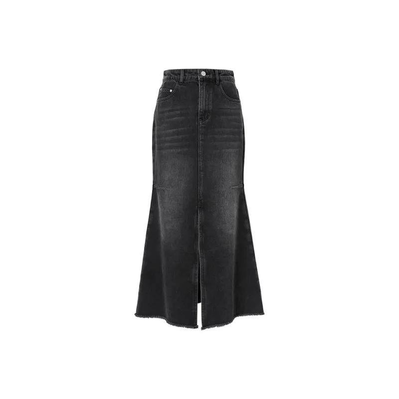 Hopeshow Denim Long Skirt Women's Black-0