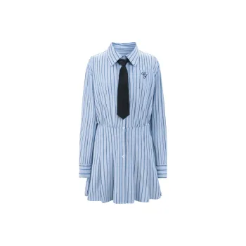 UNIFREE Long-Sleeved Dress Shirt Dress Pleated Skirt Skirt Women's Blue